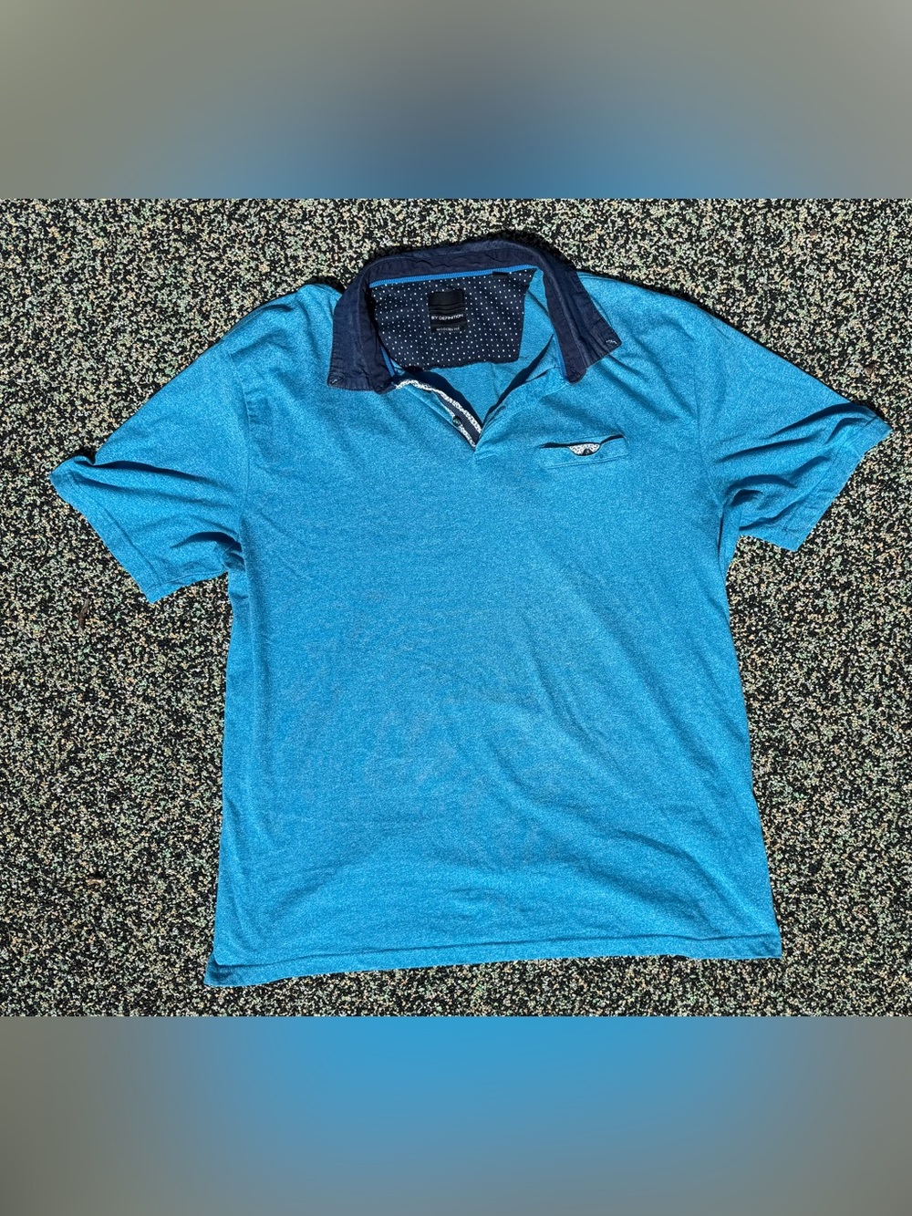 Men's Teal Blue Polo with Contrast Navy Collar